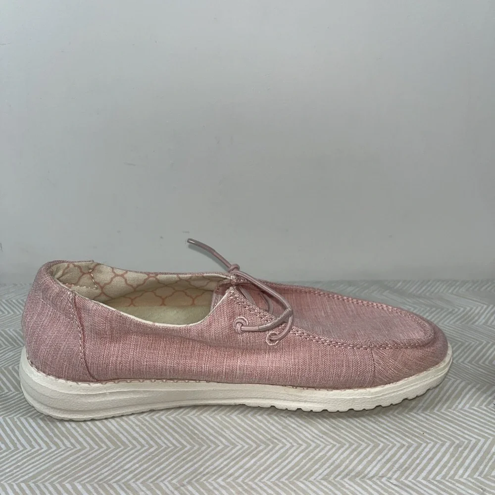 Hey Dude Girls Wendy Youth Linen Cotton Candy Slip-On Shoes Sz Y3-L4 Pink Casual